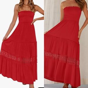 zesica 𖤓 fire red tiered strapless maxi dress.